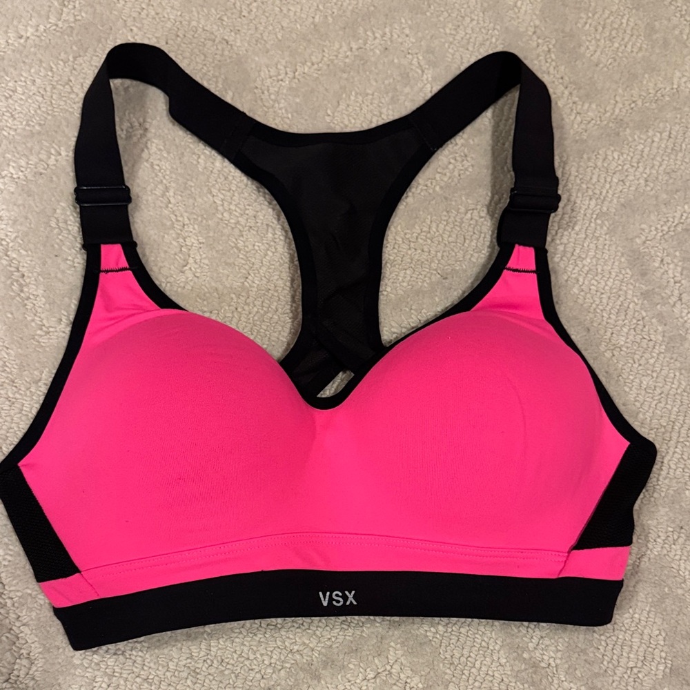 Victoria Secret Activewear/ VSX Vibrant Pink and Black Sports Bra/ 34 B